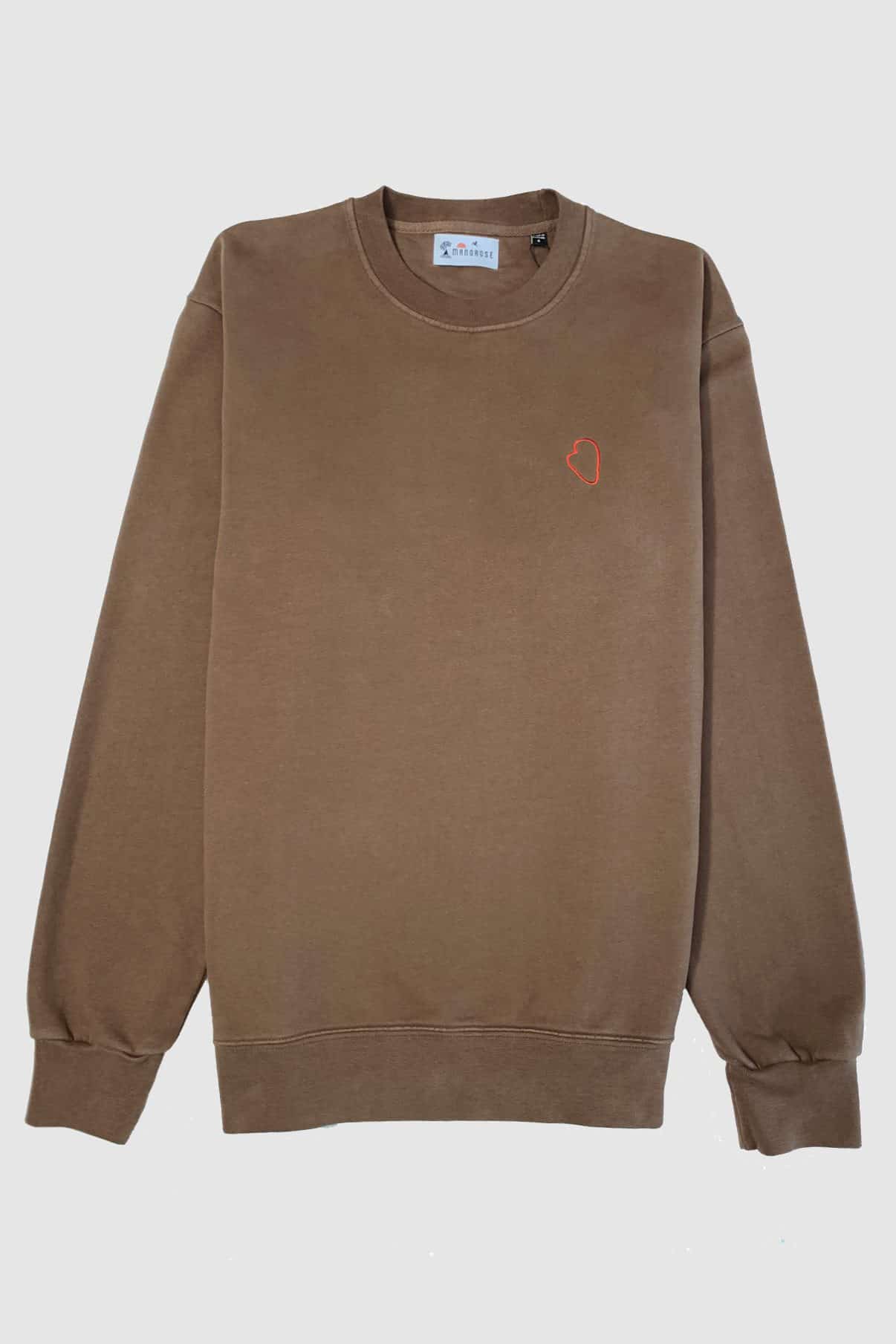 Sweat bio marron éco-responsable premium avec broderie coeur rouge série limitée