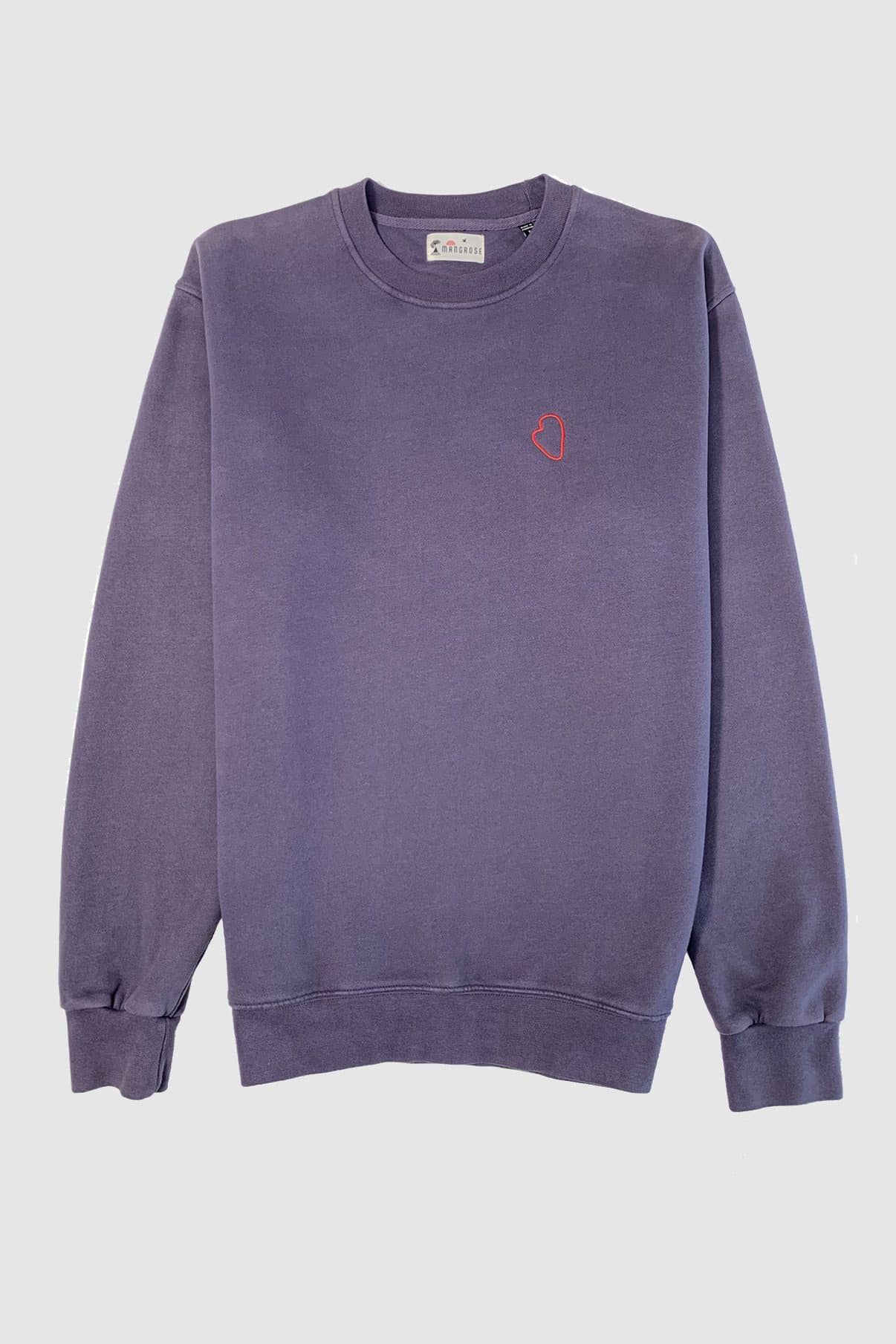 Sweat premium en coton bio violet avec broderie coeur rouge. Toucher extra doux, série limitée Mangrose